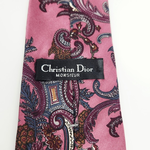 Christian Dior Monsieur Silk Paisley Necktie Pink Blue Formal Business - Picture 2 of 3
